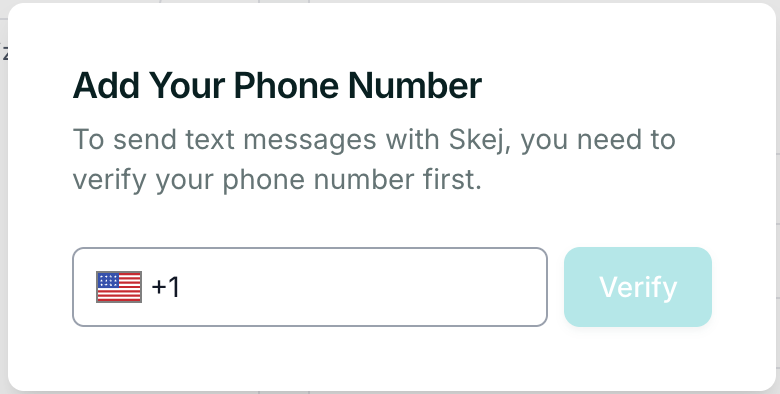 The verification pop-up where you enter your phone number and the verification code Skej texts you.